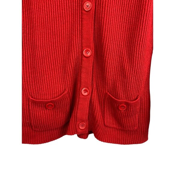 D&Co Red Ribbed Button-Up Cardigan Sweater XS Cotton Acrylic Pockets - Picture 3 of 6